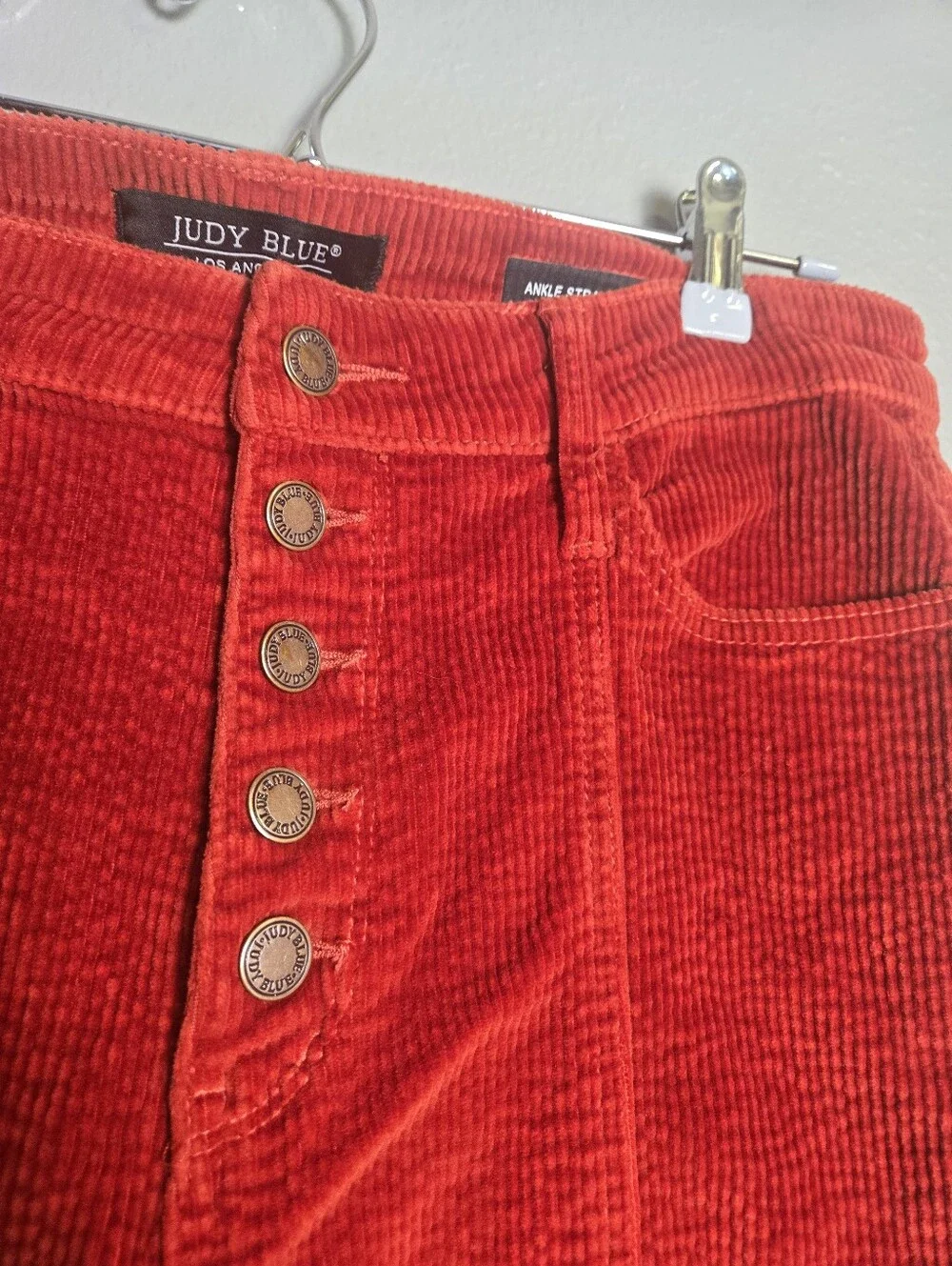 Judy Blue Ankle Straight Corduroy Red Orange Jeans Size 15/32